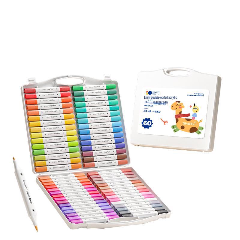 Enmi Washable Double-Headed Acrylic Marker Pen for Kids, Stackable Colors, Non-Transparent, Ideal for Primary School Students