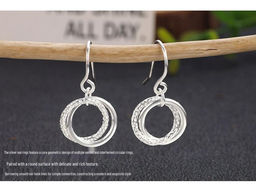 Boucles d'oreilles Anneaux Entrelacés en Argent S925, Mode Géométrique pour Femmes, Crochets Pendants Simples en Argent