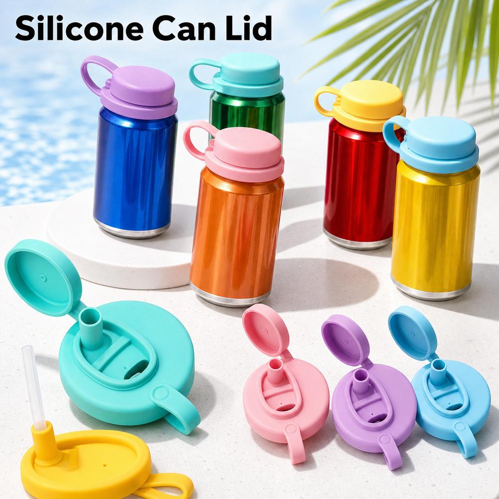 Travel Soda Can Lids Silicone Straws Can Covers For Canned Beverages Beer Juice Bpa-free Covers Can Reusable Jar Cap Accessory