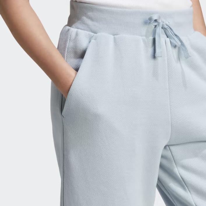 Adidas Solid Color Elastic Drawstring Logo Print Straight Leg Casual Pants Women Bottoms Blue IJ8443