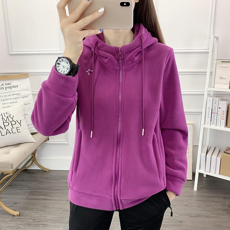 

Зимняя уличная флисовая женская куртка софтшелл плюс бархатная толстая кофта спортивная теплая куртка с капюшоном XS фиолетовый