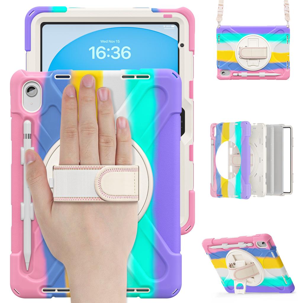 For iPad 11th Gen 11 inch 10th 10.9" With 360 degree rotate Stand Case cover with shoulder strap and pen holder