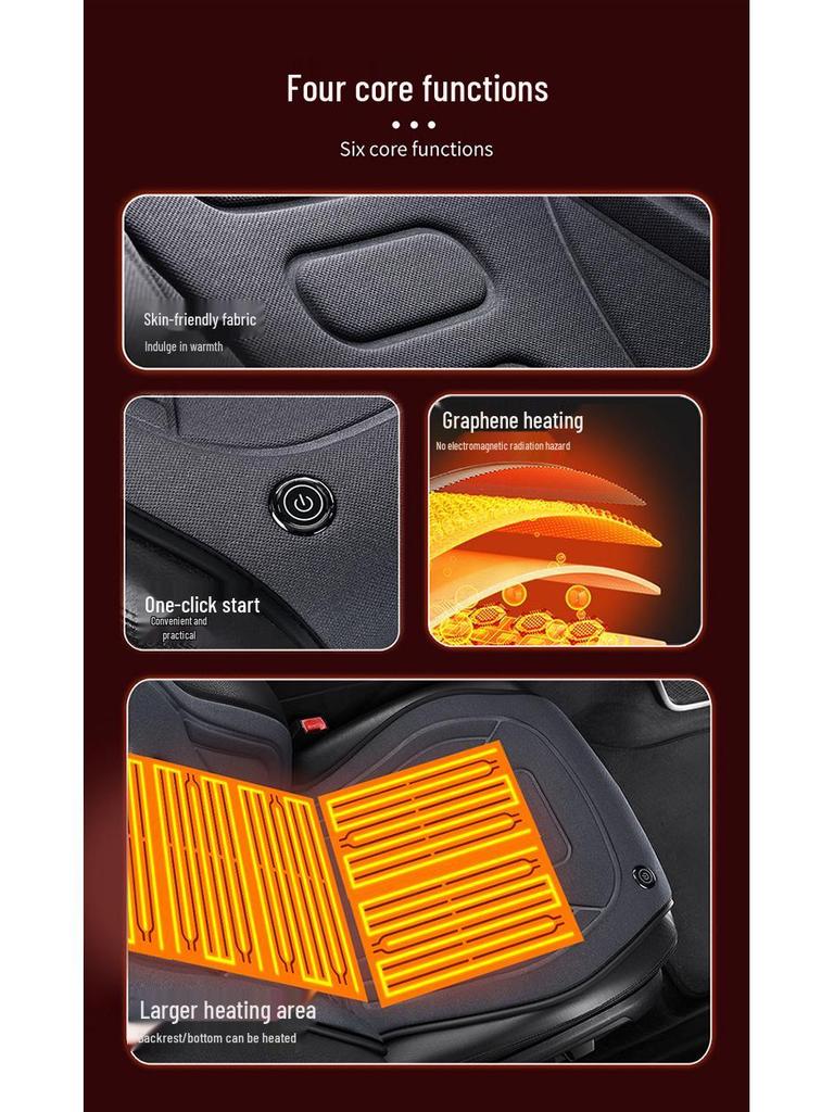 Universal 12V/24V Graphene Heated Car Seat Cushion with Cigarette Lighter Adapter