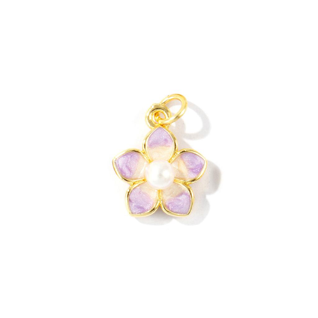 2Pcs Flower Charms Enamel Acrylic Imitation Pearl Brass 18K Gold Plated Pendants For DIY Necklace Jewelry Making 18mmx13mm