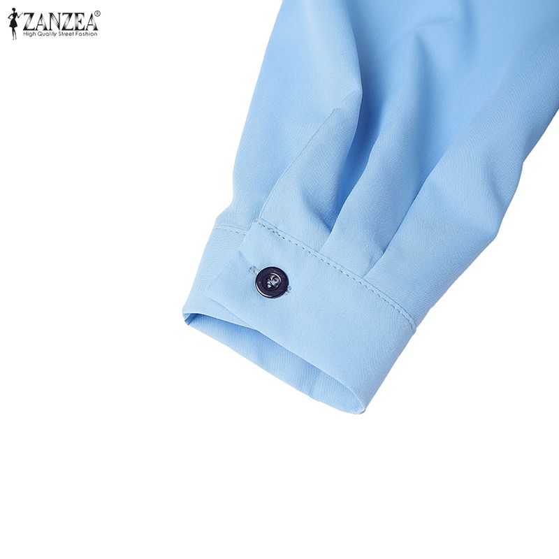 ZANZEA Damska bluzka z długim rękawem i kołnierzykiem typu „klik”