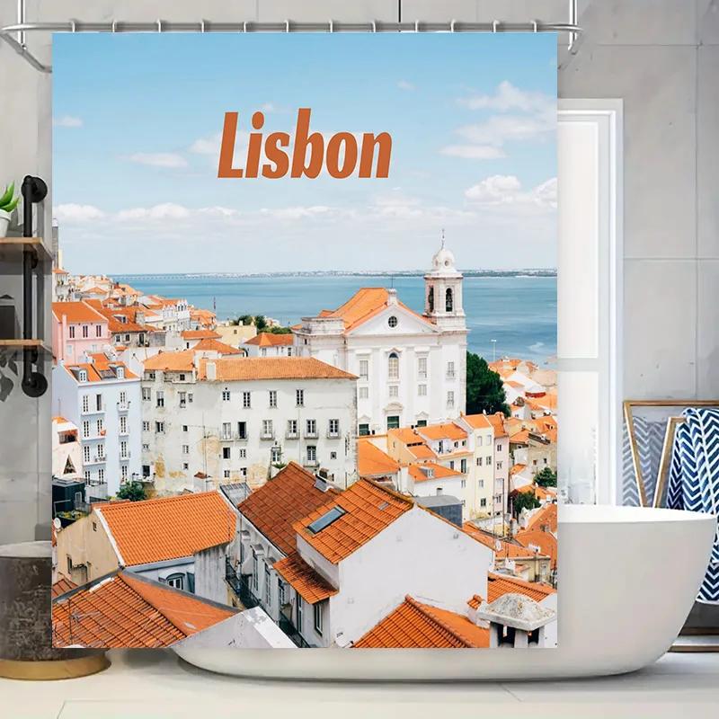 

Lisbon Cityscape Shower Curtain Waterproof Home Decoration 3D Printing Bath Linen Decorative Hotel Travel Gift White/Orange (180 W60H190(CM)-1 Pcs