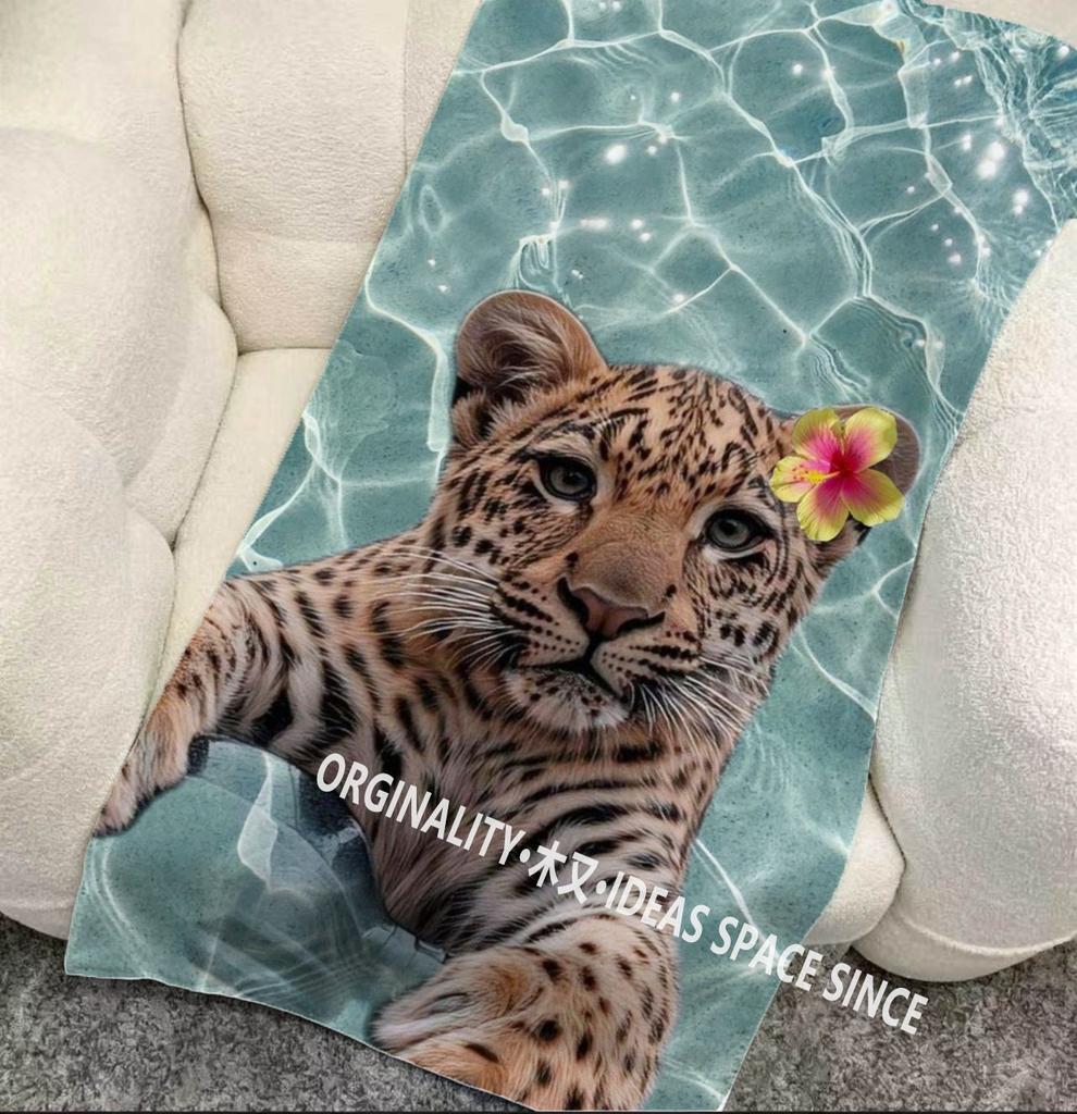 Leopard In Water Tropical Beach Towel Patterned Sunscreen And Windproof Suitable For Swimming Pool Camping Travel