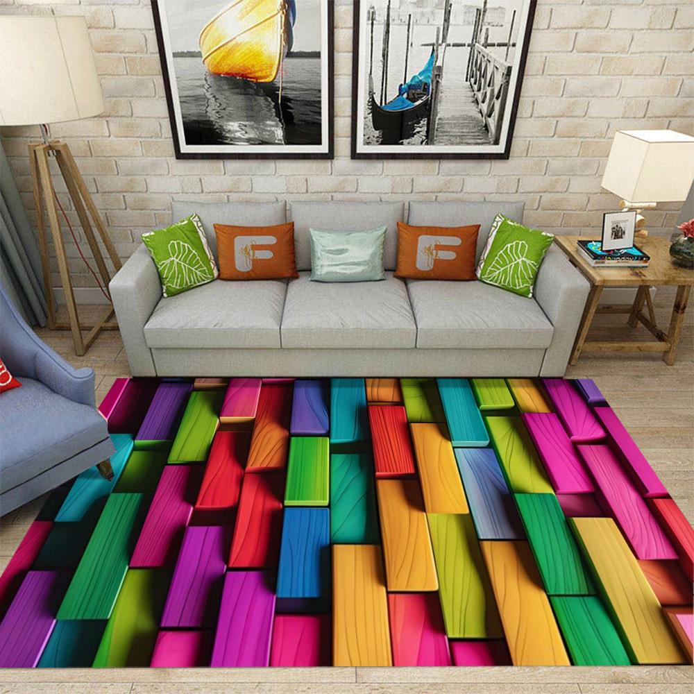 Visual 3D Carpet Colorful Geometric Rug Living Room Bedroom Anti Slip Decoration Mat Home Decoration
