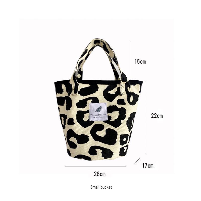 Borsa a Tote in Tela con Stampa Leopardo: Borsa a Spalla Beige alla Moda di Grande Capacità per Studentesse