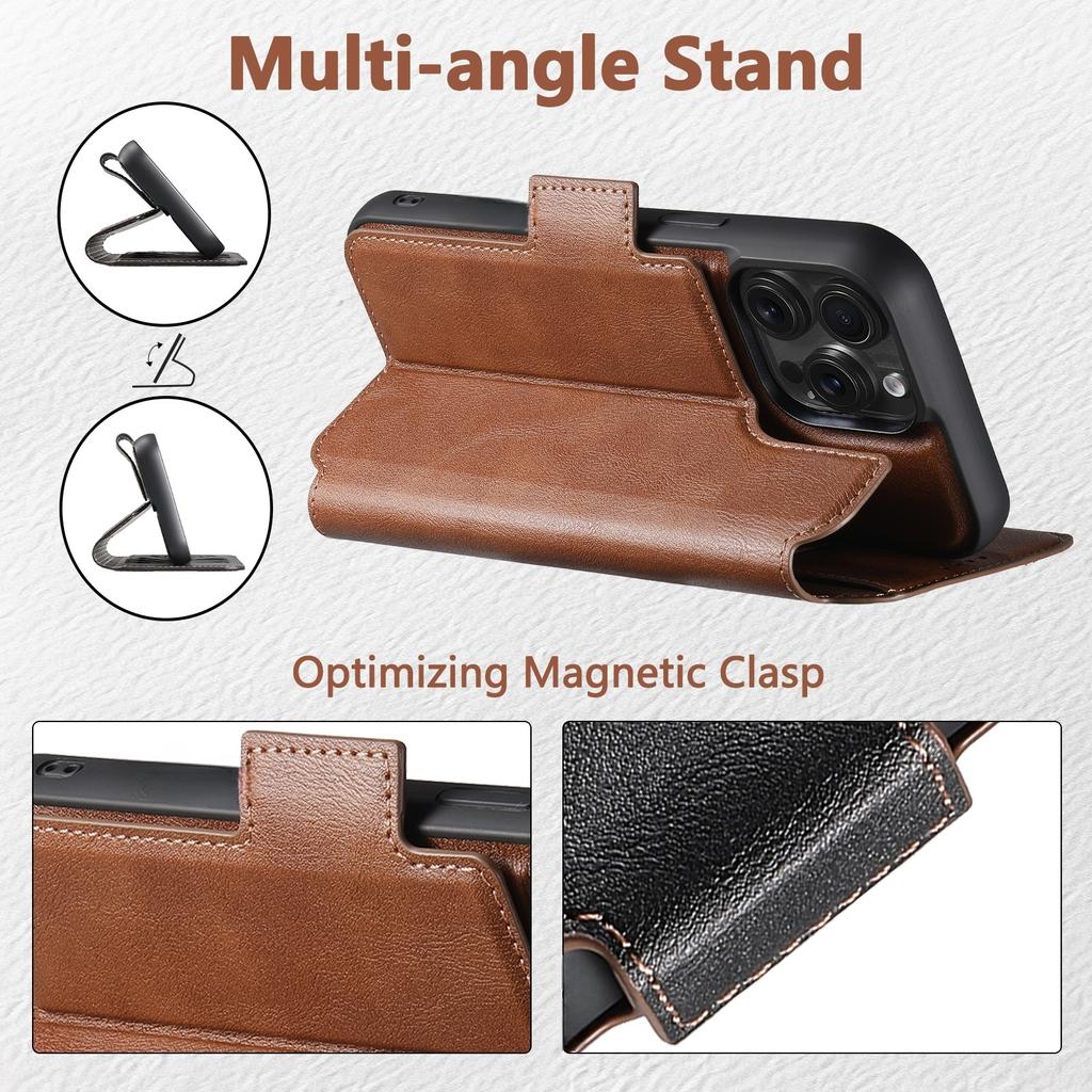 SUTENI Q-07 For iPhone 15 Pro Case Magnetic Color Splicing Cowhide Texture Leather Cover