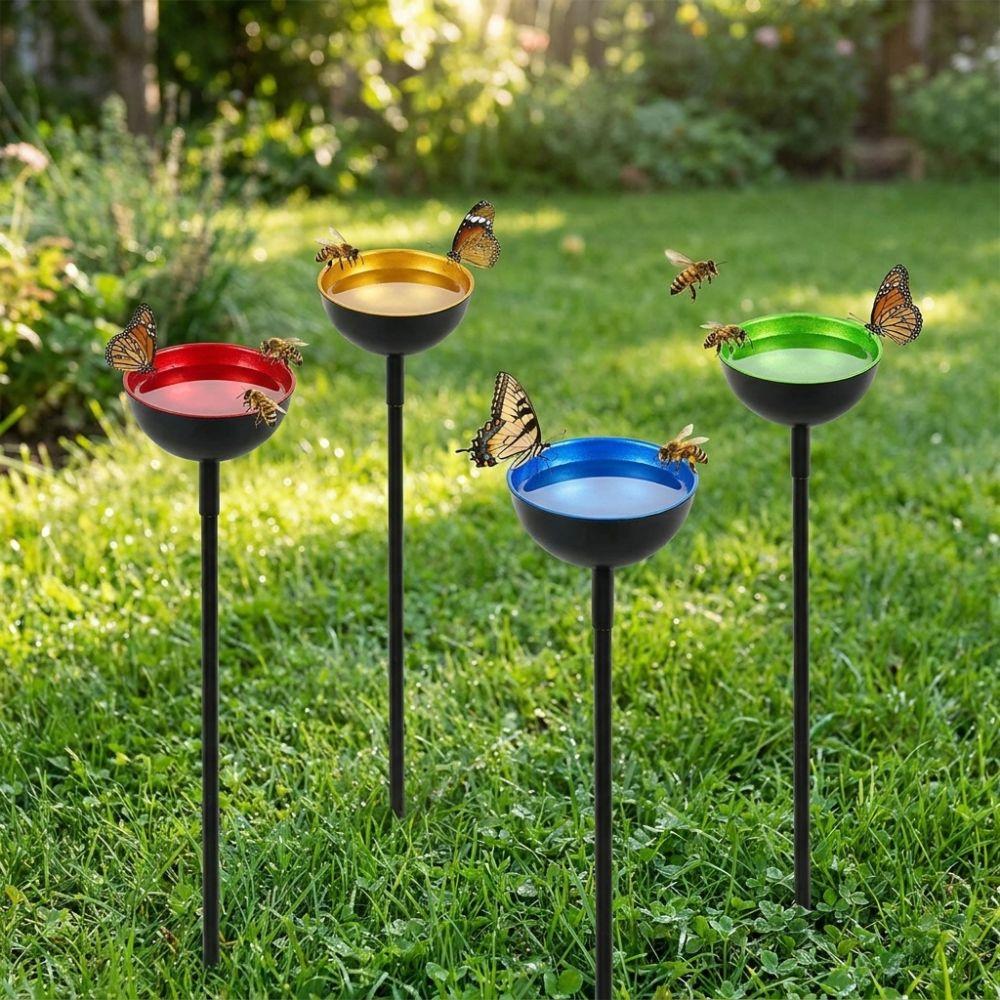 Ground Insert Butterfly Bath Bowl Rustproof Garden Rain Catcher  Yard Art Decor