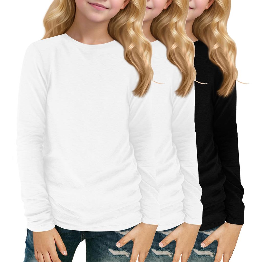 Children's Long-sleeved O-neck Top Solid Color Daily Casual(3pc)