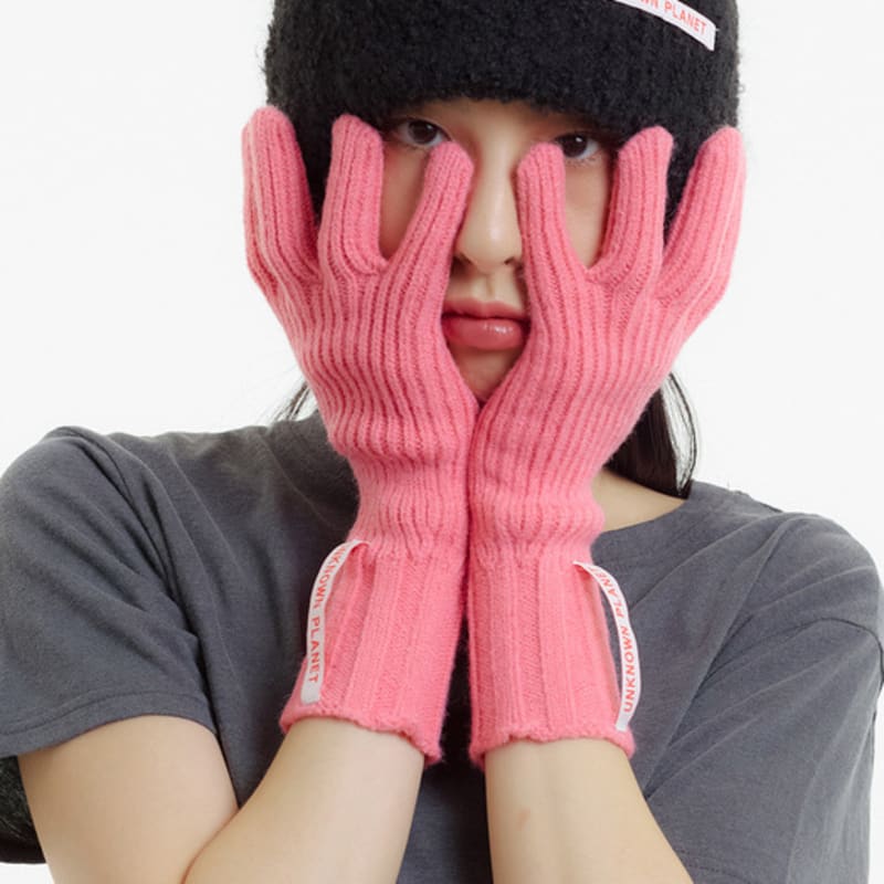 UNKNOWN PLANET Finger Hole Knit Gloves Pink_FINGER HOLE KNIT GLOVES PINK