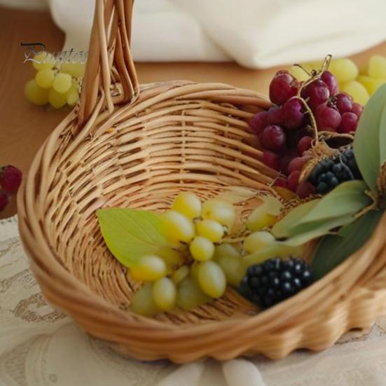 Ratanový koš s rukojetí Zahradní koš Ekologický Pečlivé tkaní Všestranný víceúčelový tkaný koš Piknikový koš na ovoce