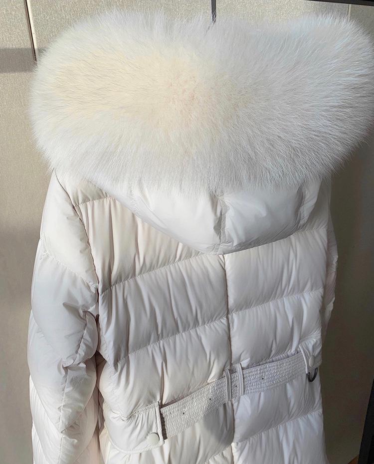 Women's Luxurious Slimming Hooded White Duck Down Jacket with Fox Fur Trim