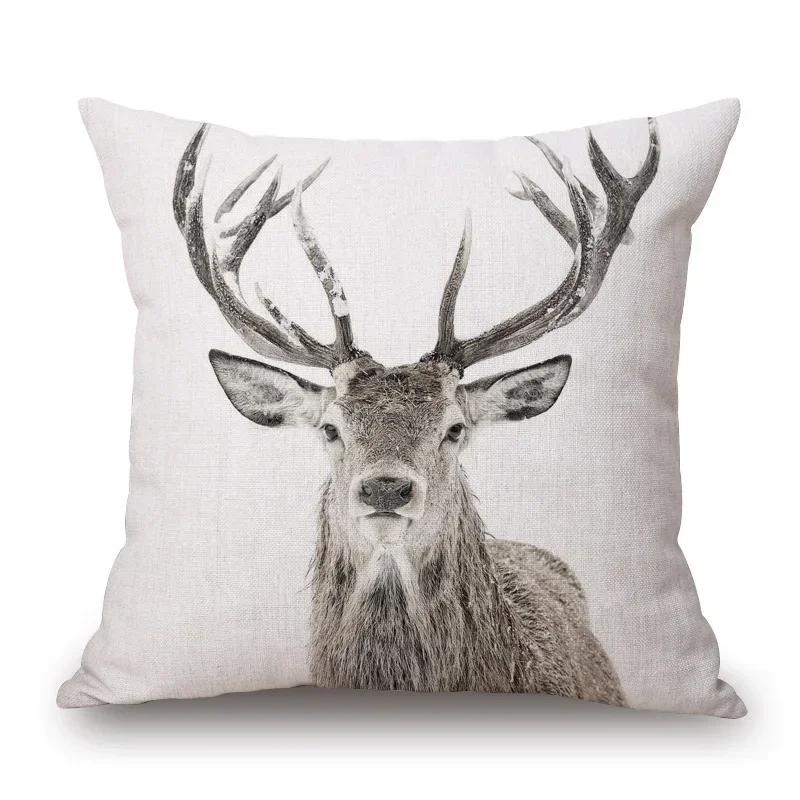 Nordisk Retro Stil Djur Poster Kuddfodral Höglandsko Kalv Hjort Get Älg Räv Björn Tryck Örngott