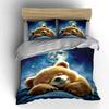 Sleeping bear under moon. Print Bedding Set 1 Duvet Cover 2 Pillowcases for Adult and Children Luxury Gift Full Size