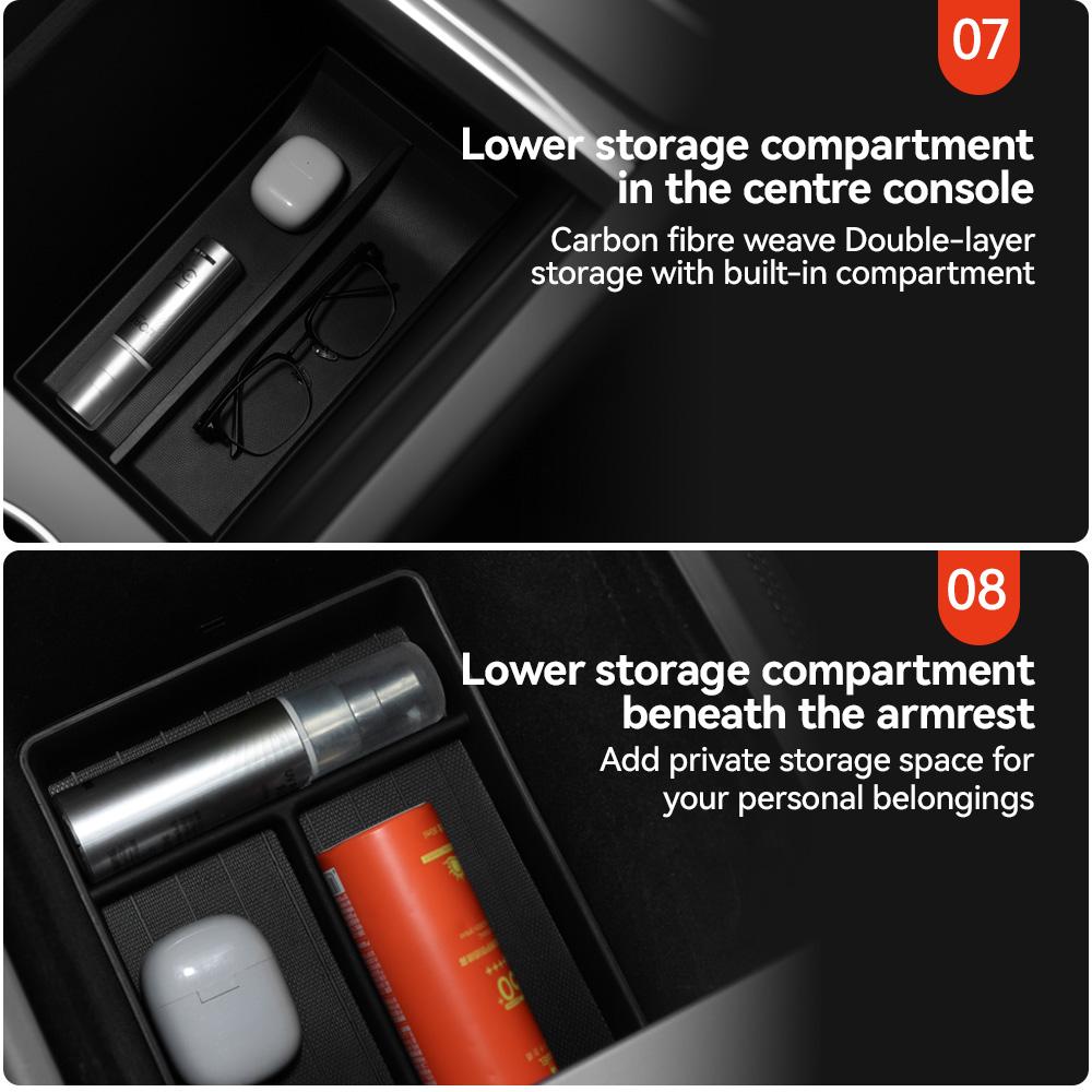 YZ For Tesla Model Y 2025 Juniper Model 3 Highland Console & Armrest Upper and Lower Storage Box Watercup Holder Charging Pad