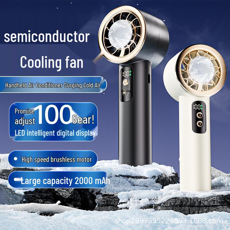 Portable Mini Handheld Fan with Digital Display and Ice Pack for Outdoor Cooling