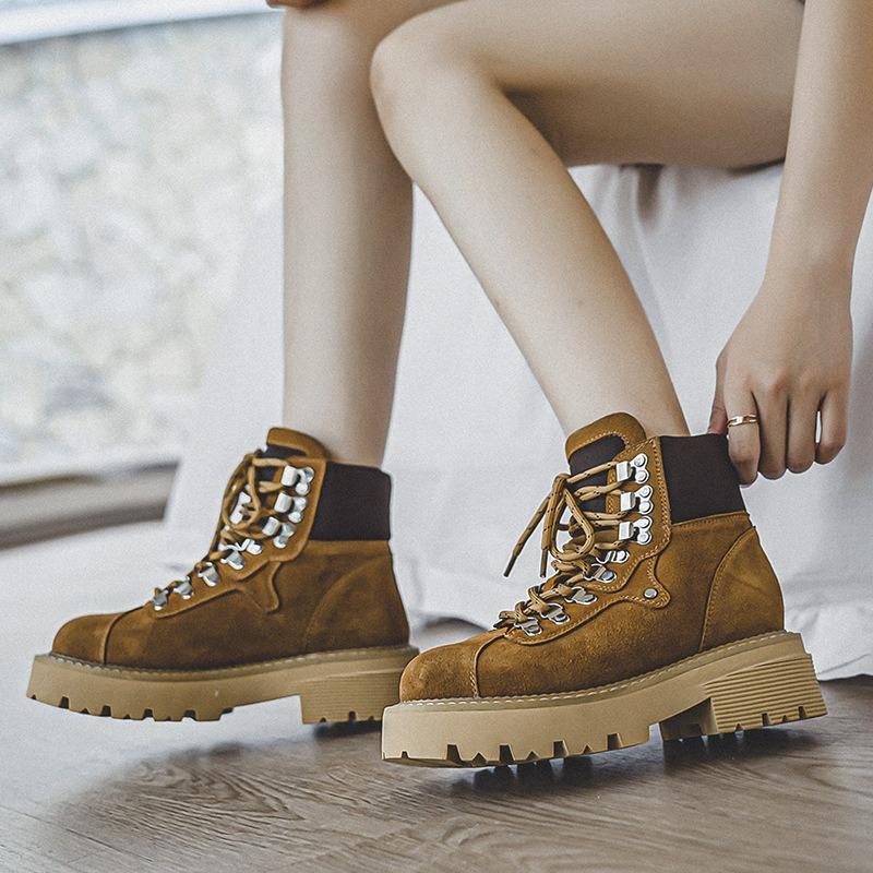 Cowhide Outdoor Tooling Boots Retro Medium Tube Seven-hole Martin Boots Couple Thick-soled Heightening Desert Men's Boots