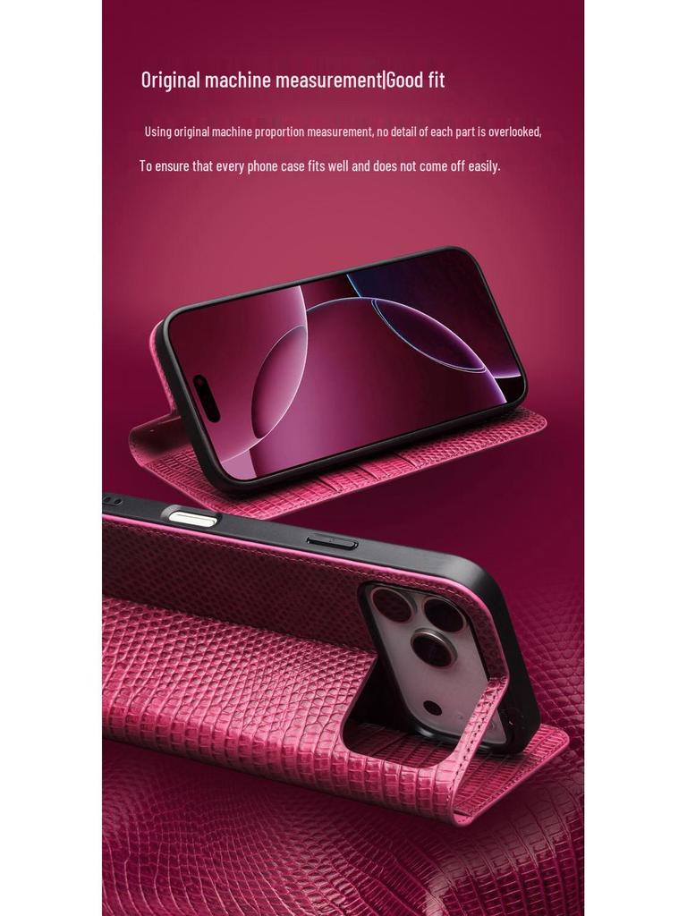 Qia Li Genuine Leather Flip Case for iPhone 17 Pro Max - Anti-Fall, Card Slot, Protective Cover