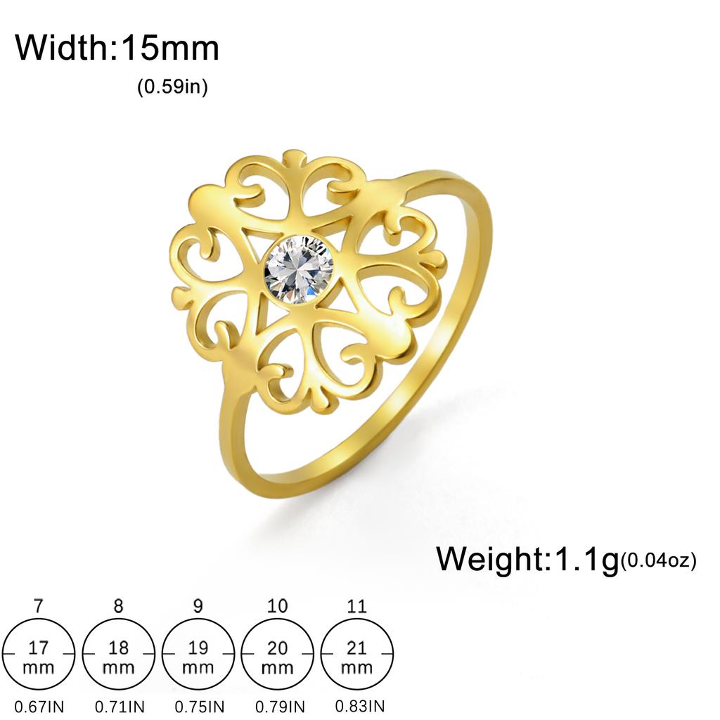 Bague Fleur en Acier Inoxydable Avec Zircon Transparent Bagues pour Femmes Alliance Bijoux Bohèmes Cadeau d'Anniversaire