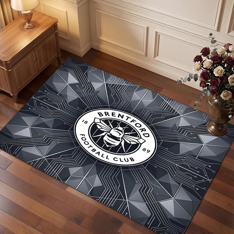 Brentford Football Print Crystal Velvet Rug, Comfortable Water Absorbent Non Slip Indoor Floor Carpet