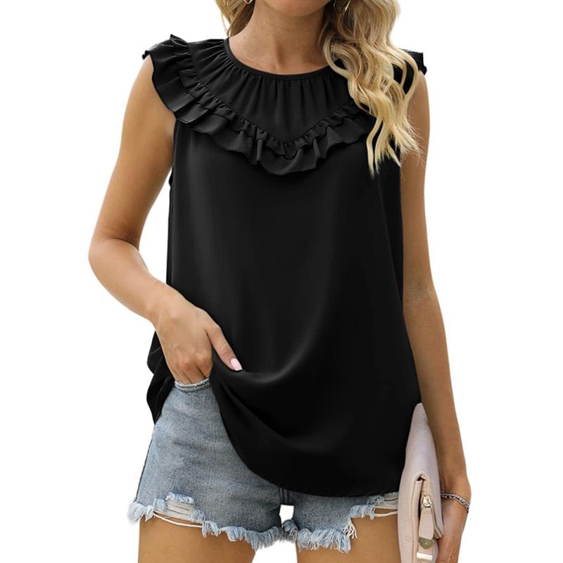 Women's Spring and Summer Pleated Sleeveless Vest Casual and Comfortable Shirt