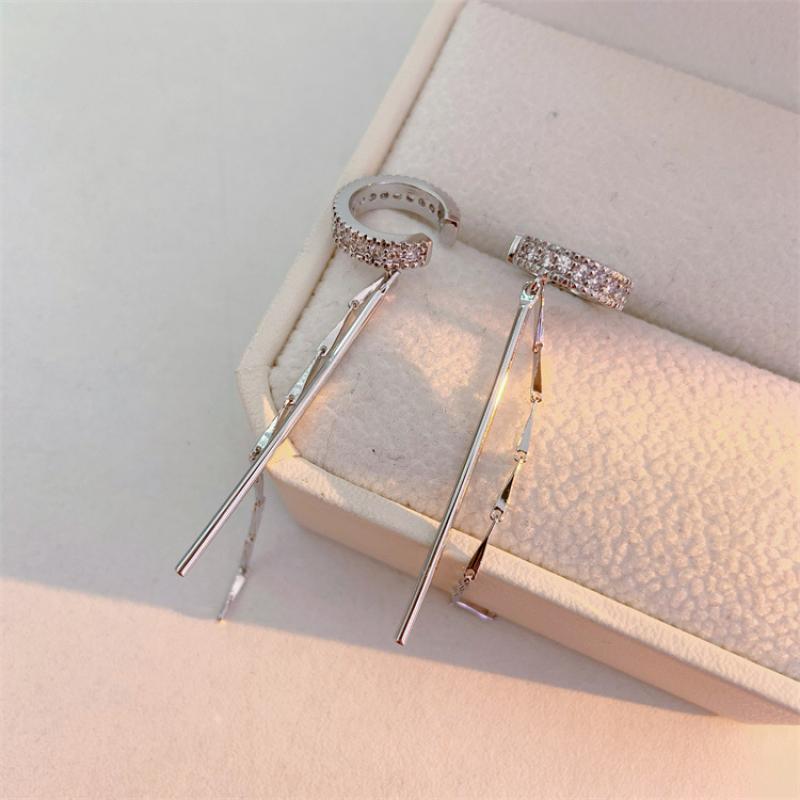 New Fashion Silver Color Cilp Earrings Tassel Ear Cuff Non Piercing Earring 2025 Trendy Punk Design Female Long Ear Clip Jewelry