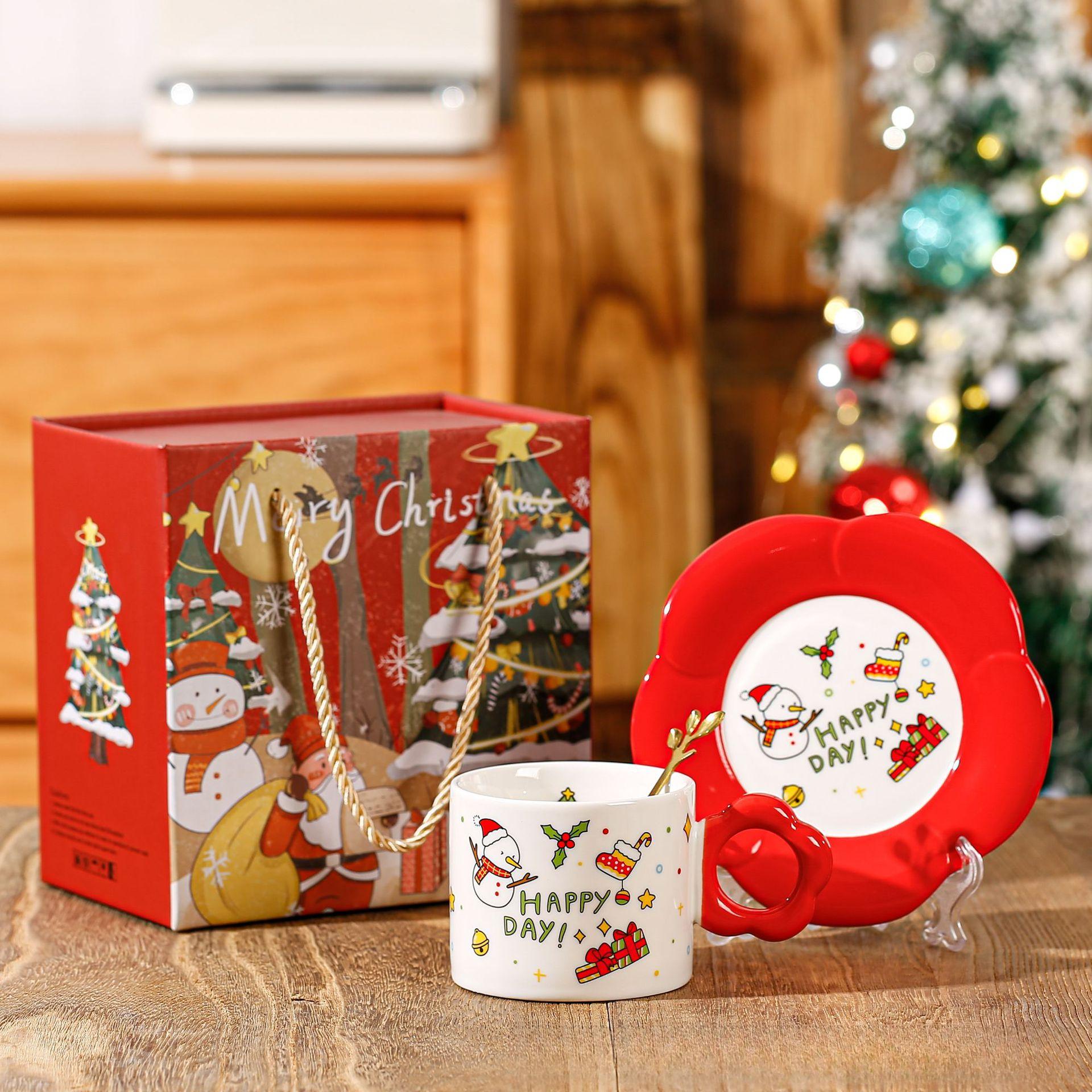 

Креативная рождественская керамическая чашка-диск, рождественская кружка, рождественский подарок, кофейная чашка, набор дисков, сувенир 280Ml [cup + saucer + spoon]