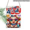 2D Flat 1pc Patriotic Metal Sign, Aluminium Metal Wall Decor, Cute Cow with American Flag Fashion Glasses & Fireworks Design | 12x8 Inch Outdoor
