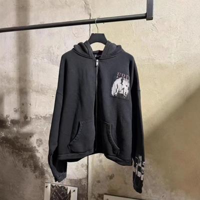 Mens Oversized Hooded Zip-Up Sweatshirt Cotton Blend Streetwear Vintage Washed Casual Pullover Fall 2025