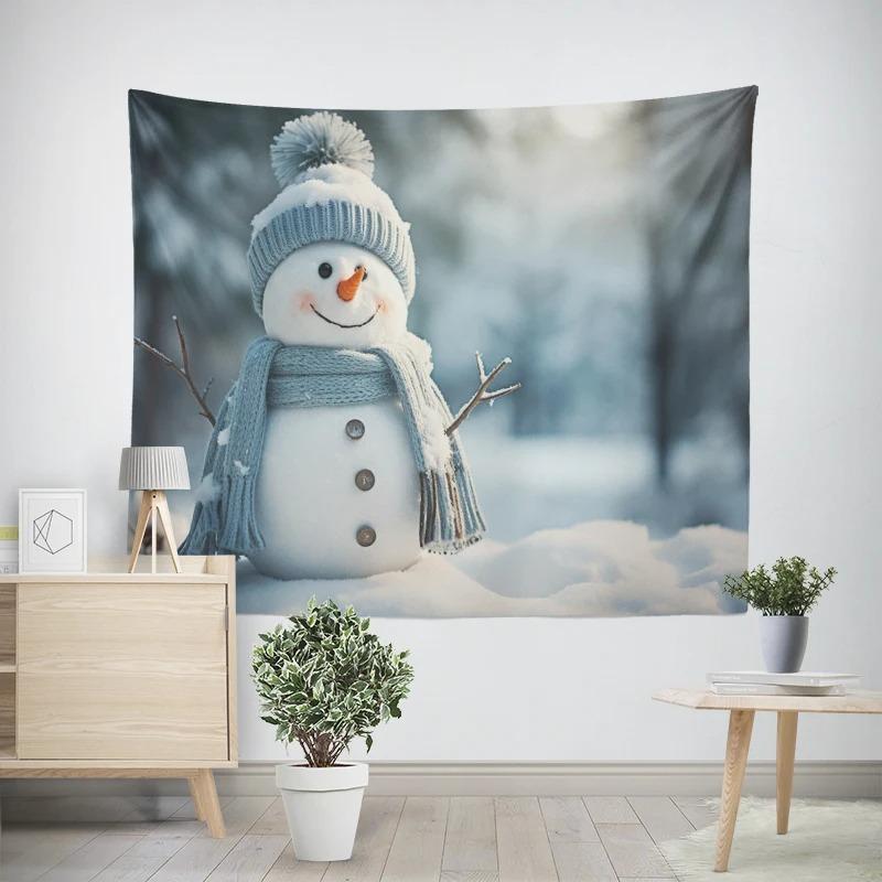 Christmas New Year Cute Snowman Pattern Living Room Bedroom Decoration Tapestry