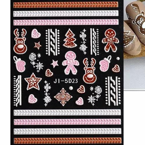 5D Christmas Embossed Nail Stickers White Snowflakes Sliders For Nails Cute Cartoon Bear Gloves Sweater Design Decals