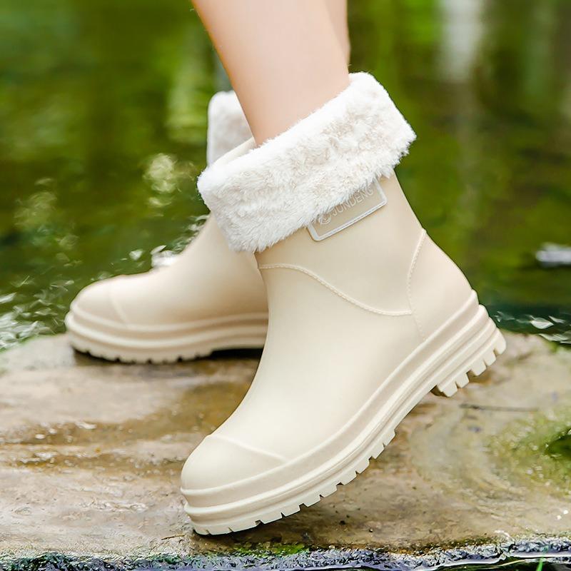 British Women's Rain Shoes Fashionable Women's Wading Shoes Thickened Non-slip Waterproof Rubber Shoes Trendy Overshoes Water Shoes