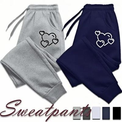 Pantaloni con stampa a cuore di tendenza Pantaloni lunghi larghi da donna Pantaloni da jogging all'aperto Pantaloni della tuta autunnali invernali per donna