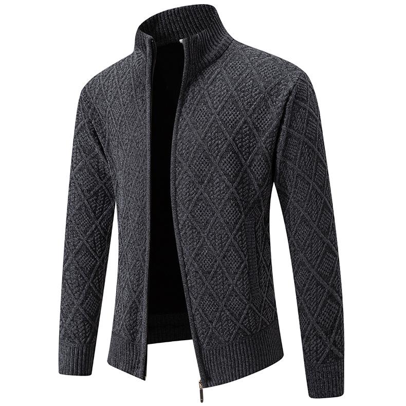 New Men's Sweater Korean Style Autumn and Winter Jacquard Trendy Casual Diamond-shaped Stand-alone Sweater Cardigan Jacket