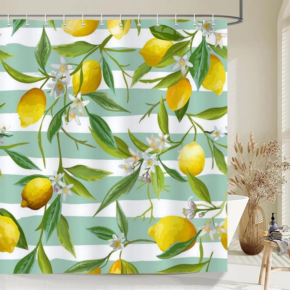 1 pc Fresh Lemon Fruit pattern Shower Curtains Bathroom Polyester Bath Curtains Printing Shower Curtain Decor With Hooks Curtain