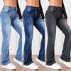 Damen-Jeans mit durchgehendem Stretch-Denim, hohe Taille, gerade Hose, lässige lange Jeanshose für Damen
