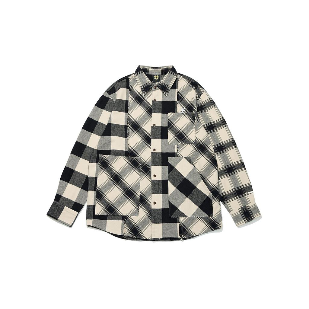 Lining Daily Gold Series Plaid Pocket Button-Down Collar Loose Long Sleeve Shirt Men Tops ASHT001-3