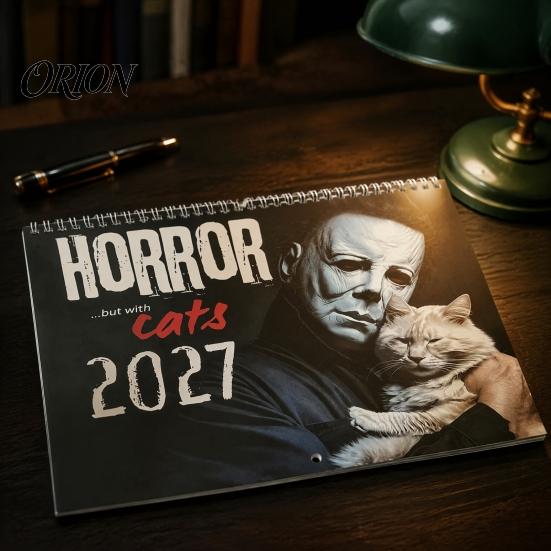 Gothic Home Decor 2027 Horror Movie And Cats Wall Calendar, Halloween Large Scary Creepy Annual Ritual Gift Characters 12 Monthly Spooky Cat