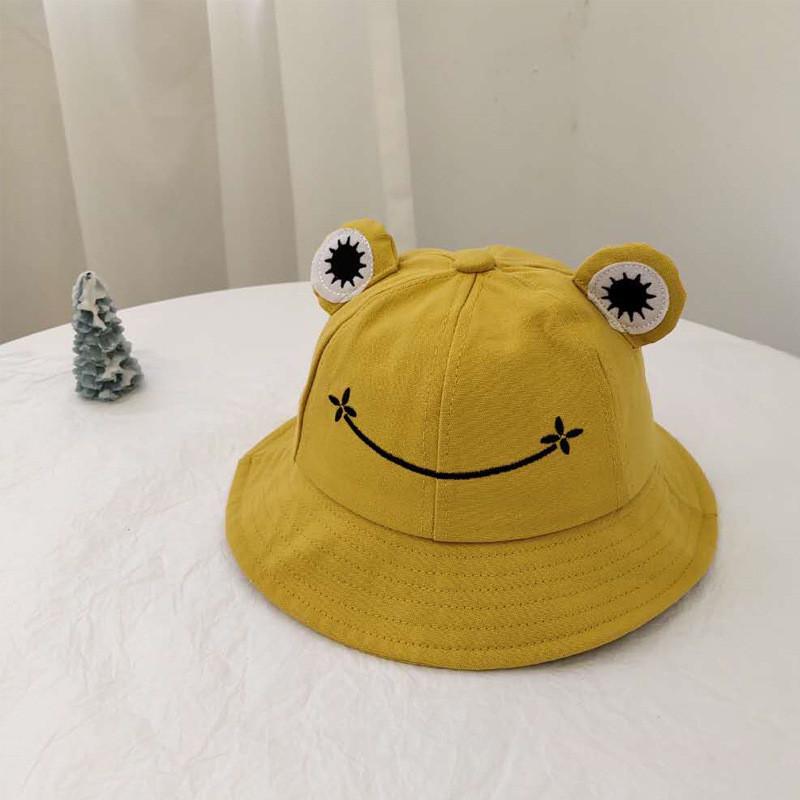 Sweet And Cute Frog Face Embroidered Fisherman Hat For Women Style Sun Protection Breathable Spring Summer Cap