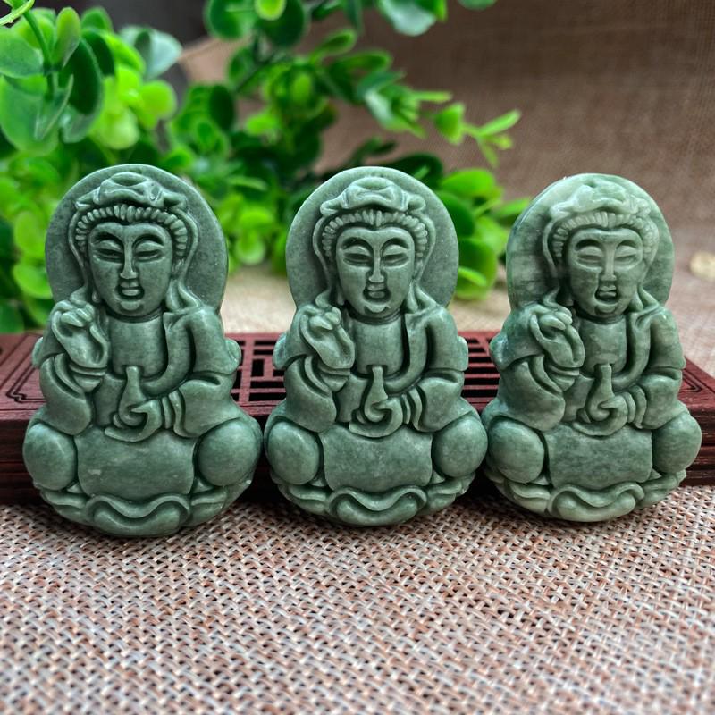Deep Green Light Green Jade Guanyin Pendant - Guizhou Emerald for Men and Women