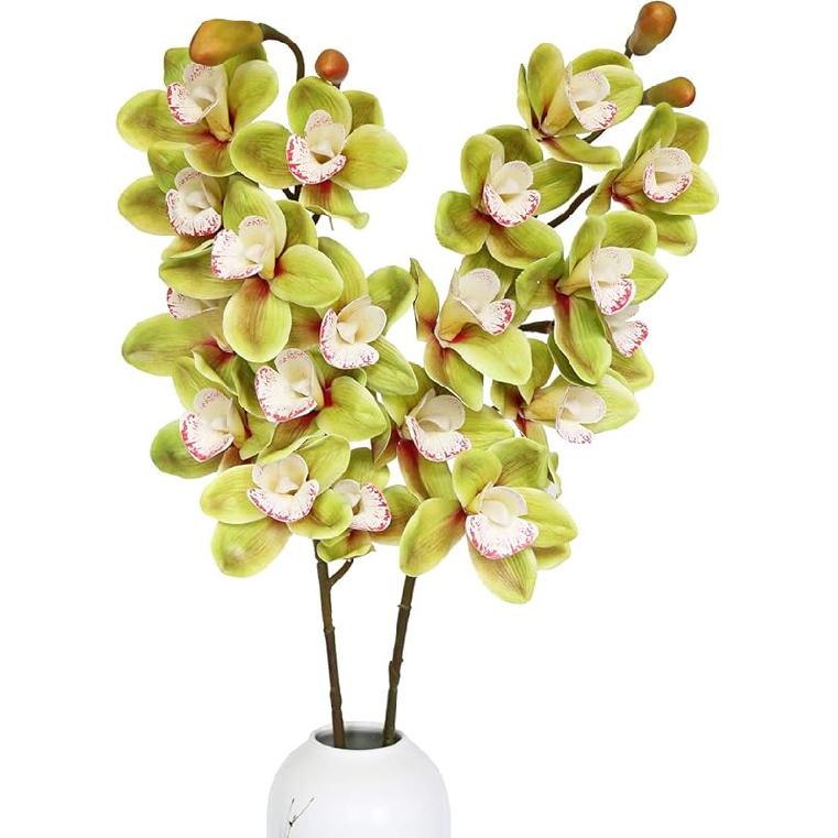 Jasming Artificial Leaves Green Plants Real Touch Cymbidium Orchid Fake Branches for Garden Home Decoration (B)