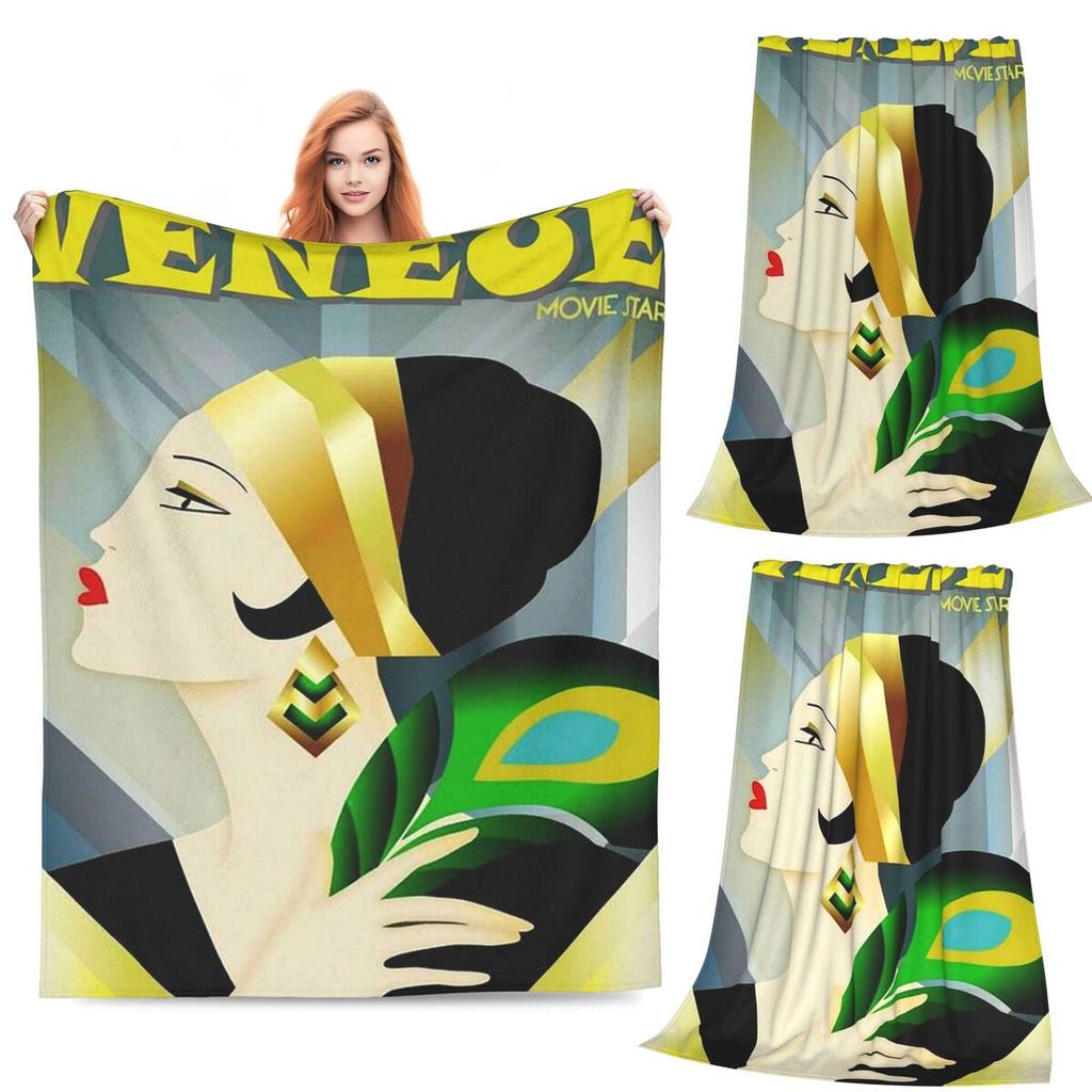 Art Deco Flapper Postcard Fashion Print Blankets Soft Warm Flannel Throw Blanket Bedding for Bed Living Room Picnic Travel Couch