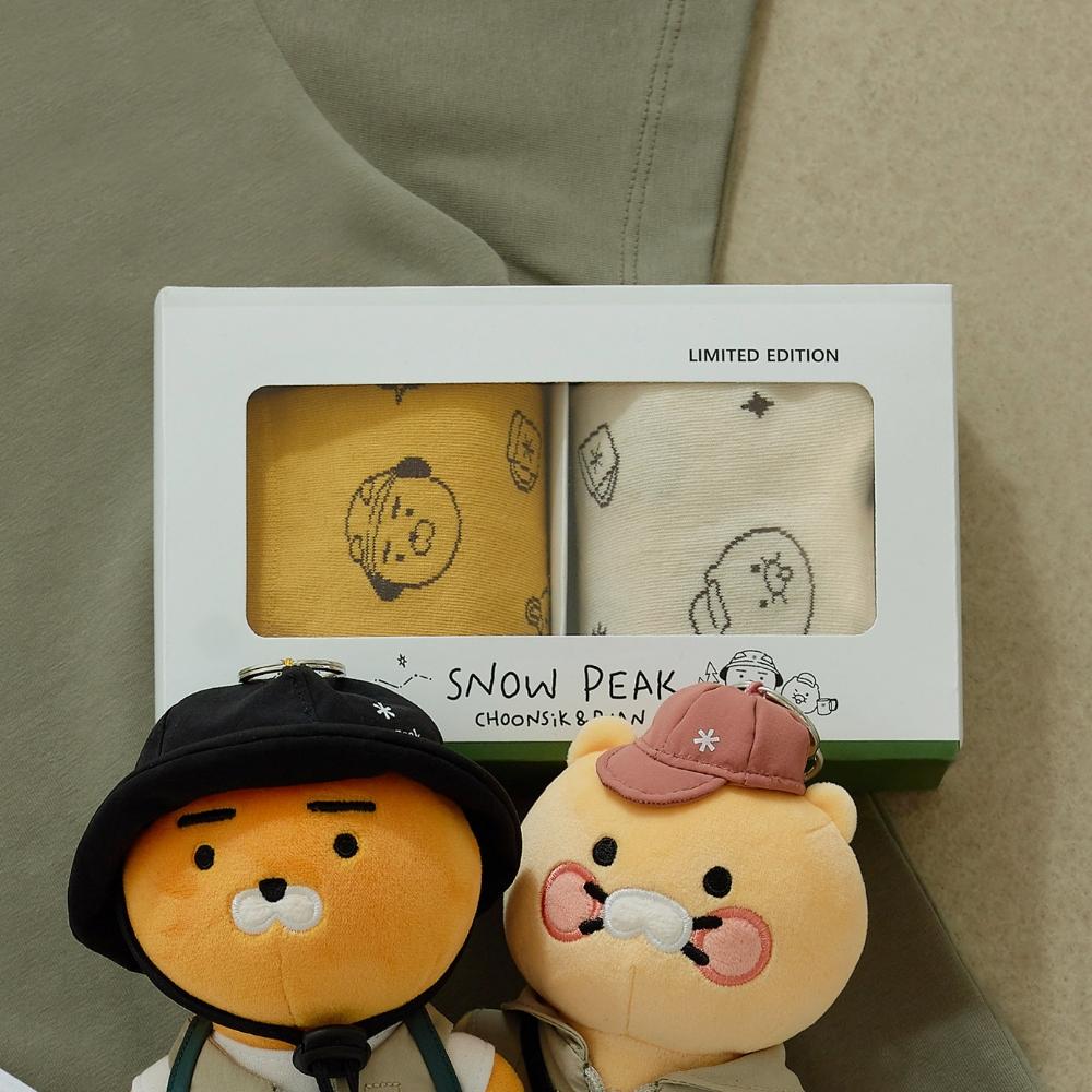[Snowpeak] [Snow Peak X Kakao Friends] 2pack Crew Socks Mustard (S25SUFSO81) 15