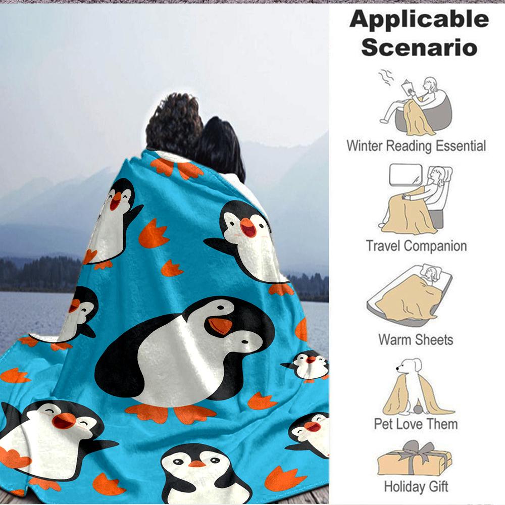 1Pc Penguin Party Blanket Soft And Comfortable Casual Warm Camping Travel Christmas Halloween Xmas Gift M924334