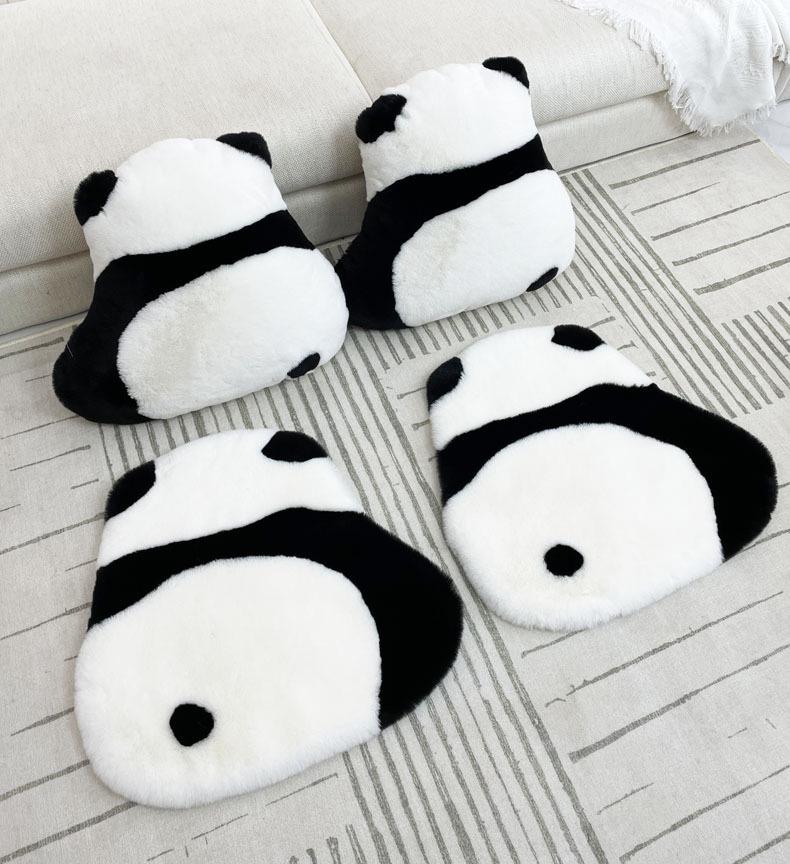 Black and White Plush Panda Hugging Pillow – Cute Bedside/ Sofa Cushion with Floral Design for Living Room or Bay Window