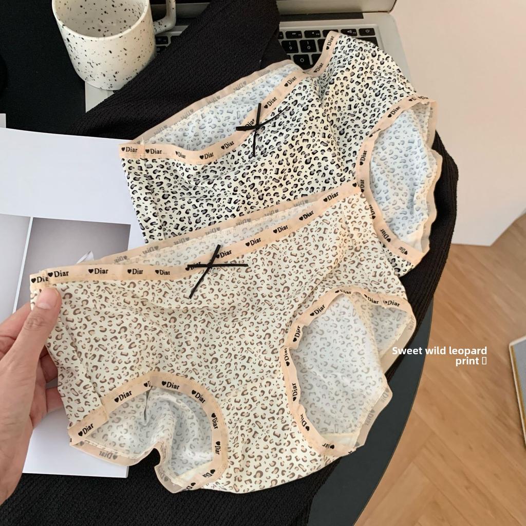Women's Spring Summer Letter Leopard Print Ice Silk Quick Drying Low Rise Panties