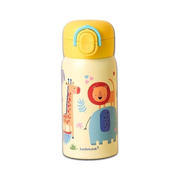 LocknLock Kids One Touch Stainless Water Bottle Leak Proof Thermos Tumbler 350ml 4 Designs Yellow Lion